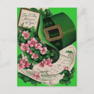 Carte Postale Shamrock Fleur Leprechaun Casquette Partition Musi