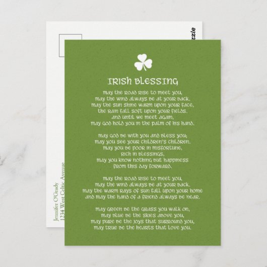 Carte Postale Shamrock Green Irish Blessing (Devant / Derrière)
