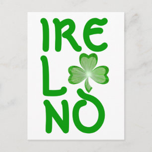 Carte postale shamrock "Irlande" verticale blanche