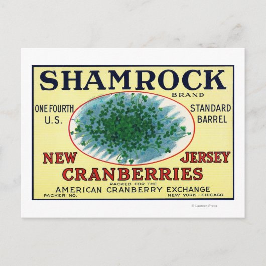 Carte Postale Shamrock Marque Cranberry Étiquette (Devant)