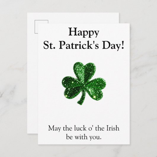 Carte Postale Shamrock vert brillant : Saint Patrick's Day (Devant / Derrière)
