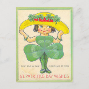 Carte Postale Shamrock vintage Girl St Patrick's Greeting Card