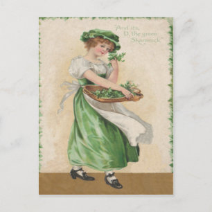 Carte Postale Shamrock vintage Maiden St Patrick's Day Card