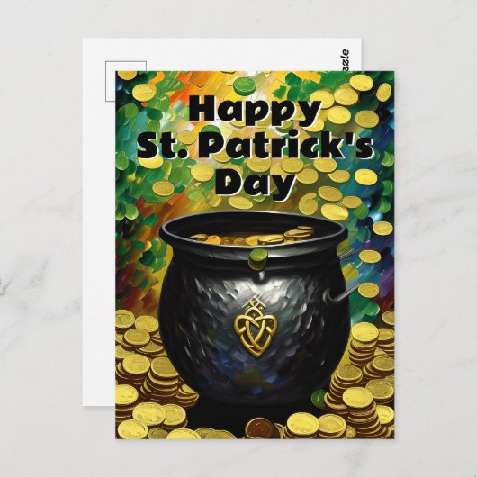 Carte Postale Shamrocks de la Saint Patrick et Pot d'or (Devant / Derrière)