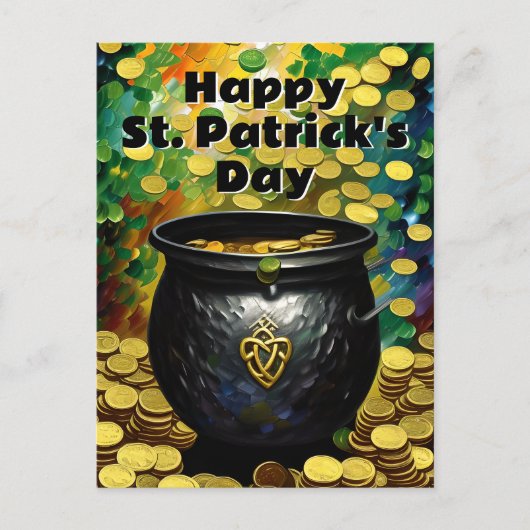 Carte Postale Shamrocks de la Saint Patrick et Pot d'or (Devant)