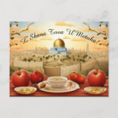 Carte Postale Shana Tova avec pommes et dôme de Rock (Devant)