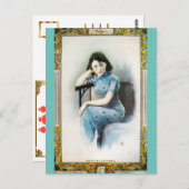 Carte Postale Shanghai Beauté Modèle publicitaire Robe bleue (Devant / Derrière)