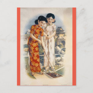 Carte Postale Shanghai Beautés Chine Vintage Femmes Golf