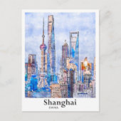 Carte Postale Shanghai Chine Aquarelle Sketch Dessin Main (Devant)
