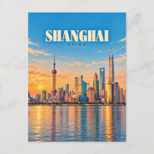 Carte Postale Shanghai Chine Art de Voyage Vintage