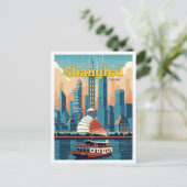 Carte Postale Shanghai Chine Art Vintage Illustration (Debout devant)