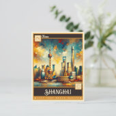 Carte Postale Shanghai, Chine | Peinture Vintage (Debout devant)