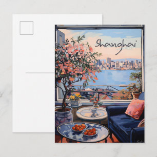 Carte Postale Shanghai Chine Ville de voyage Art Peinture Esthét