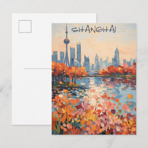 Carte Postale Shanghai Chine Ville de Voyage Peinture Esthétique