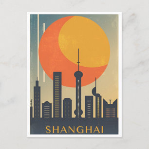 Carte Postale Shanghai, Chine Vintage China Travel City skyline