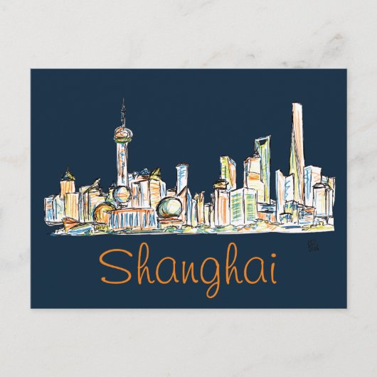Carte Postale Shanghai Skyline Drawing (Devant)