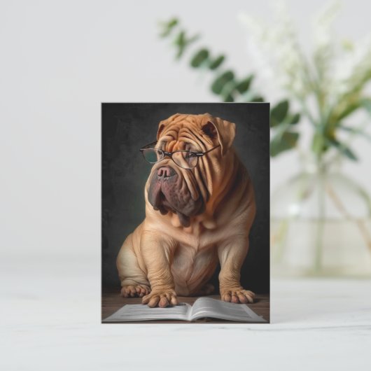 Carte Postale Shar Pei Chien intelligent avec conception de livr (Debout devant)