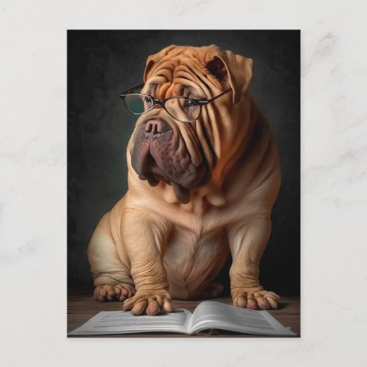 Carte Postale Shar Pei Chien intelligent avec conception de livr (Devant)