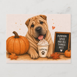 Carte Postale Shar Pei Cozy Pumpkin Spice Puppaccino