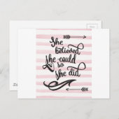 Carte Postale she believed she could so she did (Devant / Derrière)