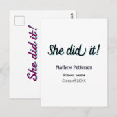 Carte Postale She did it simple black classy modern graduation (Devant / Derrière)