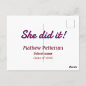 Carte Postale She did it simple black classy modern graduation (Dos)