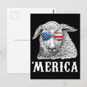 Carte Postale Sheep Merica 4 juillet Farmer Drapeau américain US (Devant / Derrière)