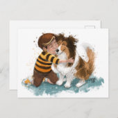 Carte Postale Sheltie and Boy Dog Hug (Devant / Derrière)