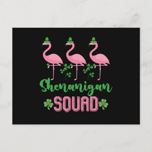 Carte Postale Shenanigan Squad Flamant rose Leprechaun St Patric (Devant)