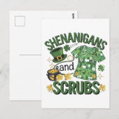 Carte Postale Shenanigans and Scrubs Funny Nursing St Patrick's (Devant / Derrière)