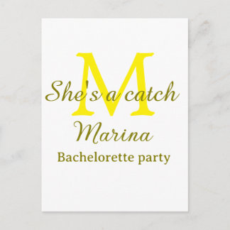 Carte Postale She's a catch yellow monogram bachelorette party n