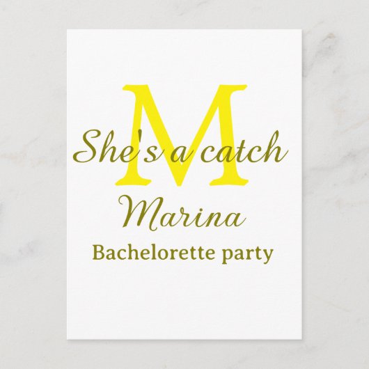 Carte Postale She's a catch yellow monogram bachelorette party n (Devant)