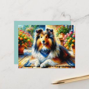 Carte Postale Shetland Sheepdog dans une scène de jardin de cott