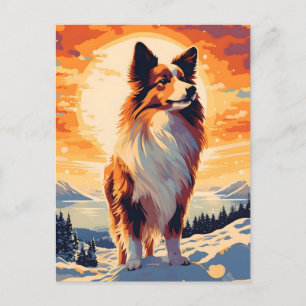 Carte Postale Shetland Sheepdog forêt de montagne d'hiver pendan