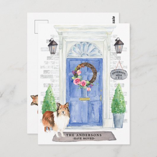 Carte postale Shetland Sheepdog Moving Faire-part (Devant / Derrière)