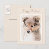 Carte Postale Shetland Sheepdog Puppy Peinture Chien original ar (Devant / Derrière)