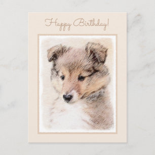 Carte Postale Shetland Sheepdog Puppy Peinture Chien original ar