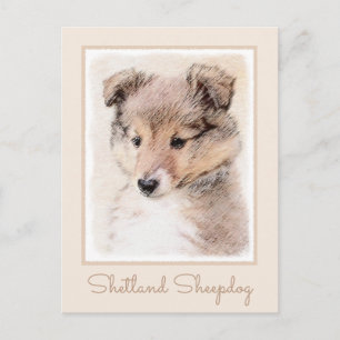 Carte Postale Shetland Sheepdog Puppy Peinture Chien original ar