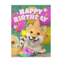 Carte postale Shiba Happy Birthday
