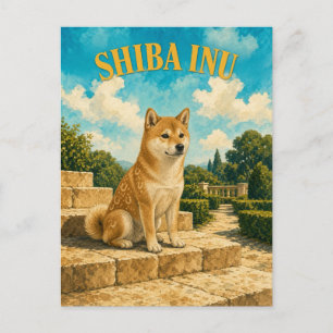 Carte Postale Shiba Inu, Art Chien à l'aquarelle vintage