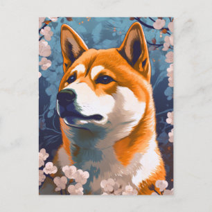 Carte Postale Shiba Inu Cherry Blossoms Chien Art