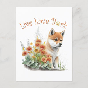 Carte Postale Shiba Inu Chien Maman Florale