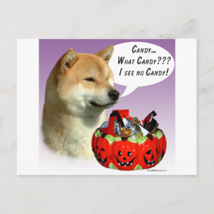 Carte Postale Shiba Inu Halloween Candy