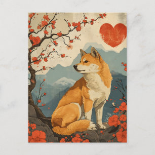 Carte Postale Shiba Inu Saint-Valentin Vintage