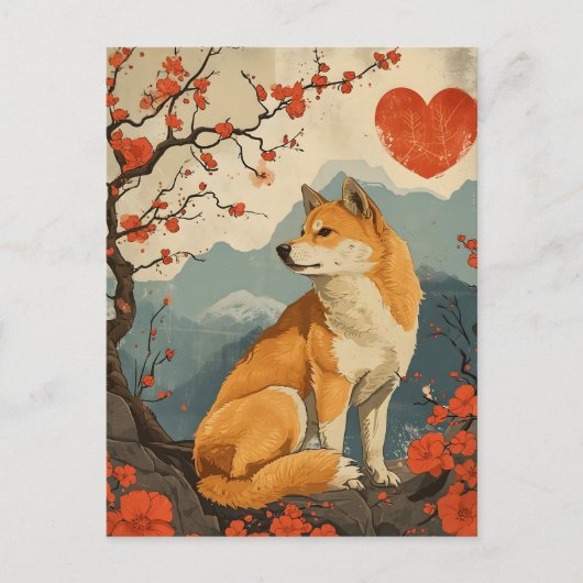 Carte Postale Shiba Inu Saint-Valentin Vintage (Devant)