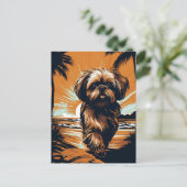 Carte Postale Shih-tzu à la plage (Debout devant)