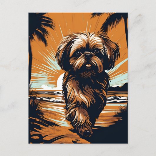 Carte Postale Shih-tzu à la plage (Devant)