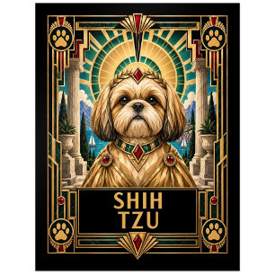 Carte Postale Shih Tzu, Chien Art Déco