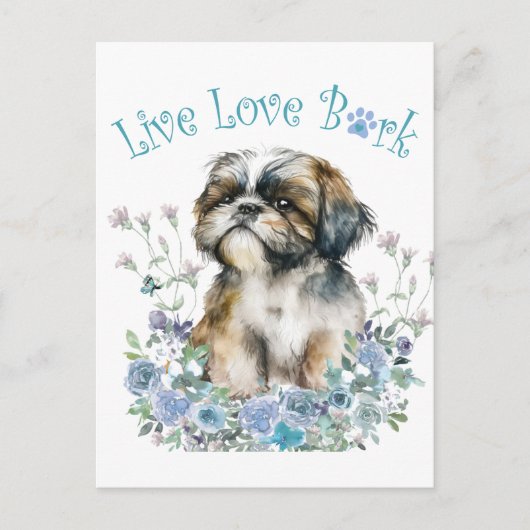 Carte Postale Shih Tzu Chien Maman Florale (Devant)