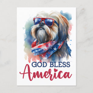 Carte Postale Shih tzu patriotique, Dieu bénisse l'Amérique Cart
